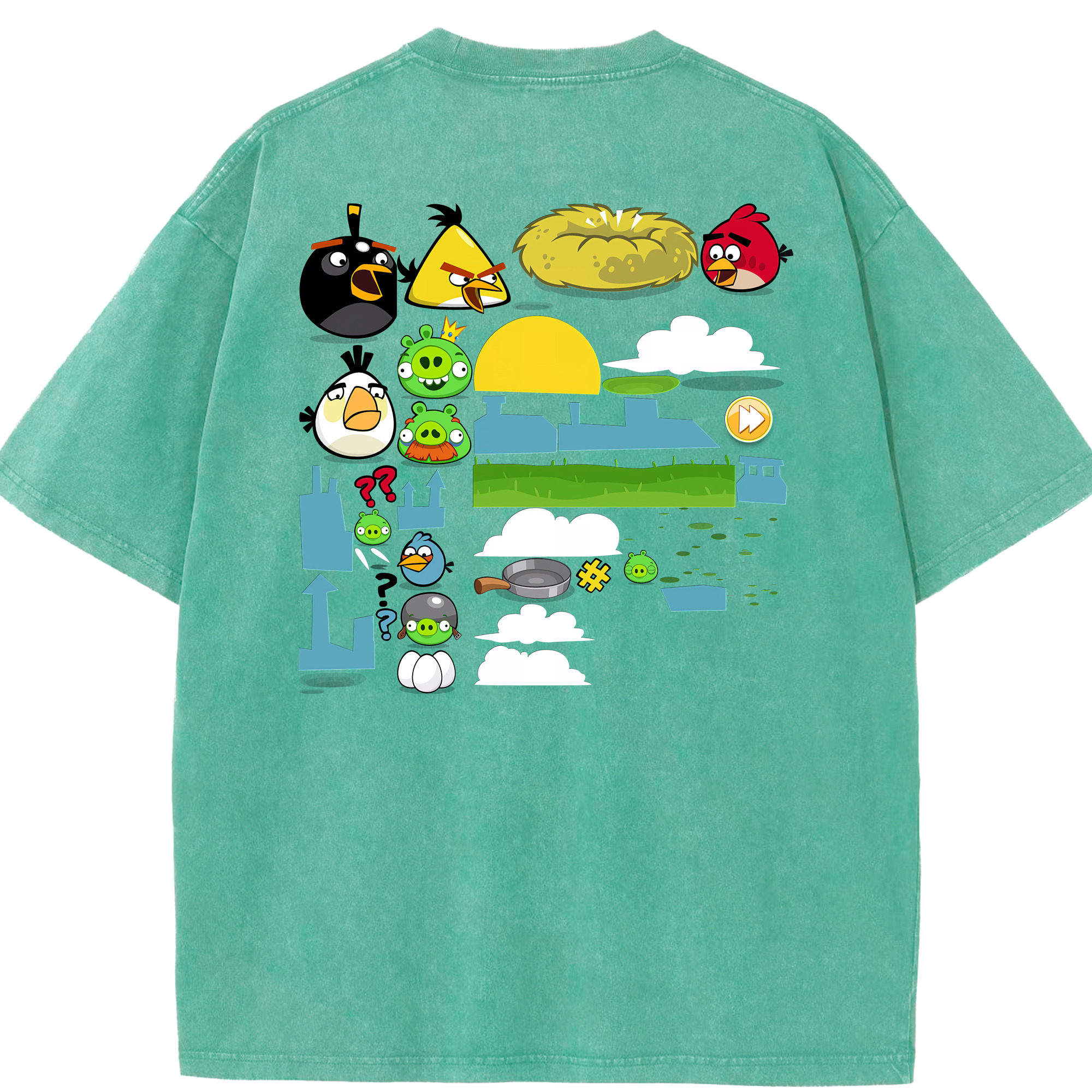 （画像用） Angry Birds アングリーバード 綿100% ヴィンテージ風 半袖Tシャツ（背面プリント）
